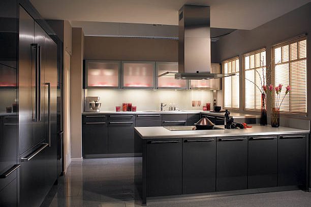 View of a modern stylish luxury kitchen in an expensive apartment complex